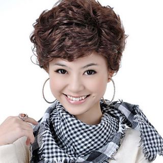 Capless Short High Quality Synthetic Nature Look Brown Curly Hair Wig