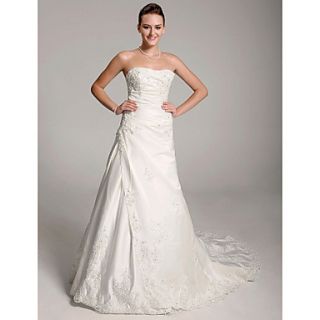 A line Sweetheart Court Train Satin Wedding Dress with Slip Front