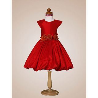 A line Jewel Knee length Taffeta Flower Girl Dress