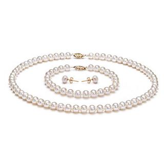 Gorgeous 14k White Freshwater Pearl Jewelry Set Including Necklace, Earrings And Bracelet