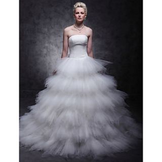 Tulle Over Satin Ball Gown Sweep/Brush Train Tiered Wedding Dress inspired by Mandy Moore in License to Wed