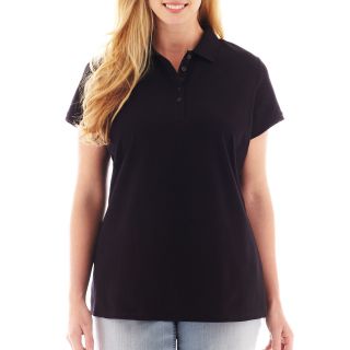 LIZ CLAIBORNE Short Sleeve Polo Shirt   Plus, Black