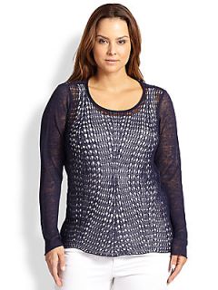 Eileen Fisher, Sizes 14 24 Linen Scoopneck Sweater   Midnight