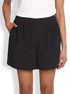 Eileen Fisher Silk Crepe de Chine Pull On Shorts   Black