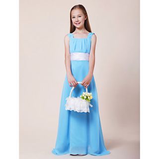 A line Square Floor length Chiffon Junior Bridesmaid Dress