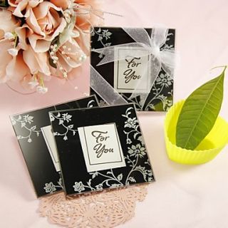 Timeless Traditions Elegant Black White Glass Photo Coasters (2 Pieces Set)