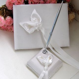 Calla Lily Wedding Guest Book And Pen Set In White Satin