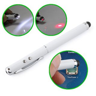 3 in 1 Touchscreen Stylus Red Laser Pointer LED Flashlight for iPad, iPhone, P1000 and Playbook (White)