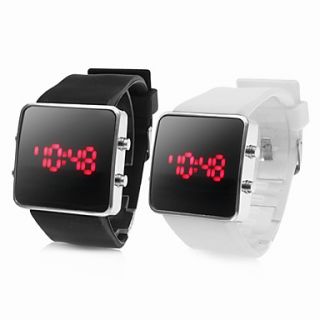 Pair of Sports Silicone Style Red LED Wrist Watch (White and Black)