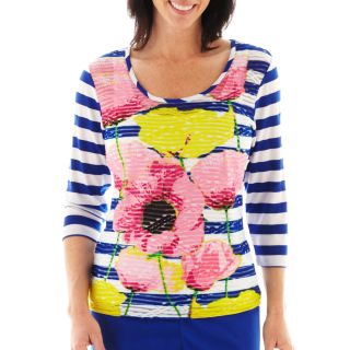 Lark Lane Color Theory Striped Floral Knit Top with Tank Top, Mablumu, Womens