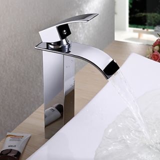 Contemporary Brass Waterfall Bathroom Sink Faucet (Tall)