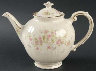 Syracuse Stansbury Teapot & Lid, Fine China Dinnerware   Federal Shape, Pink Flo