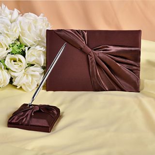 Rich Chocolate Brown Guest Book and Pen Set