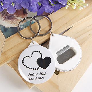Personalized Bottle Opener / Key Ring   Double Hearts (set of 12)
