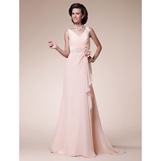 A line V neck Sweep/Brush Train Chiffon Mother of the Bride Dress