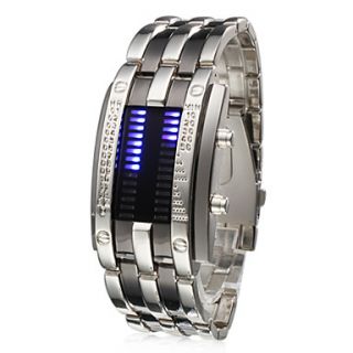 Unisex Blue LED Digit Display Steel Band Wrist Watch