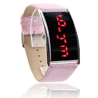 Womens Red LED Digital Pink PU Band Wrist Watch