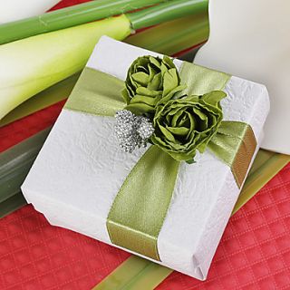 Square Favor Box With Green Rose (Set of 12)