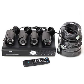 DVR Kit with 4 IR Night Vision Waterproof 1/3SONY CCD Cameras 4x20M BNC to BNC Cables