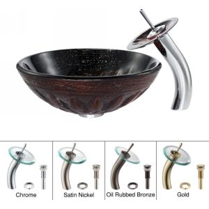 Kraus C GV 681 19mm 10CH Copper Magma Glass Vessel Sink and Waterfall Faucet