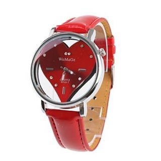 Womens Sweet Heart Dial Red PU Band Quartz Wrist Watch