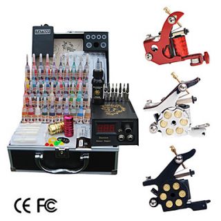 3 Tattoo Guns Kit with LCD Power and 40 Color Ink