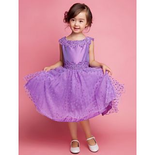 A line Square Knee length Polyester And Cotton Flower Girl Dress (More Colors)