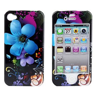 Protective Smooth Polycarbonate Front and Back Case for iPhone 4 and iPhone 4S (Blue Flower)
