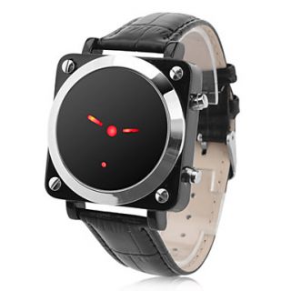 Unisex Red LED Pointer Style Black PU Band Digital Wrist Watch