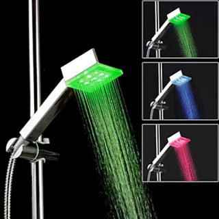 Contemporary Chrome Square Color Changing LED Hanldheld Shower head