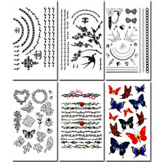 6 Pcs Jewelry and Flower Mixed Temporary Tattoo