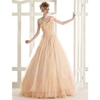 A line One Shoulder Floor length Organza Wedding Dress