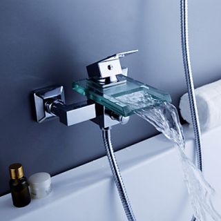 Contemporary Waterfall Chrome Tub Faucet with Glass Spout (Wall Mount)