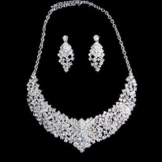 Luxurious Rhinestone Two Piece Classical Design Ladies Necklace and Earrings Jewelry Set (50 cm)