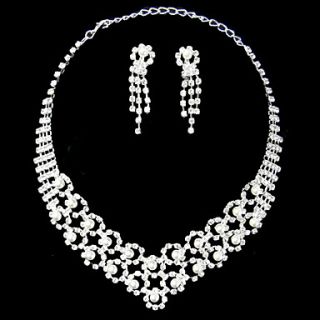 Silver Pearl Two Piece Gorgeous Piercing Design Ladies Wedding Jewelry Set(45 cm)