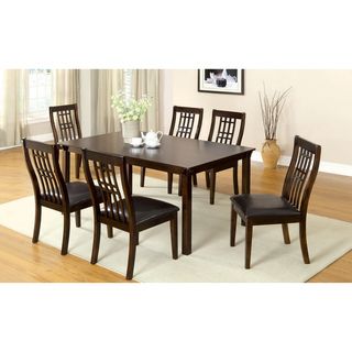 Furniture Of America Aurora Transitional Walnut 7 piece Dining Table Set (Solid wood/wood veneers/leatheretteFinish WalnutUpholstery color BlackUpholstery fill PaddedDining table dimensions 30 inches high x 60 inches wide x 36 inches deepDining chair 