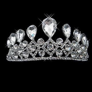 Silver Alloy Rhinestone And Pearl Crown Design Bridal Tiara