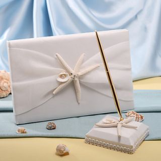 Starfish Sea Shell Beach Themed Wedding Guest Book and Pen Set