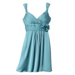 TEVOLIO Womens Satin V Neck Dress with Removable Flower   Blue Ocean   14