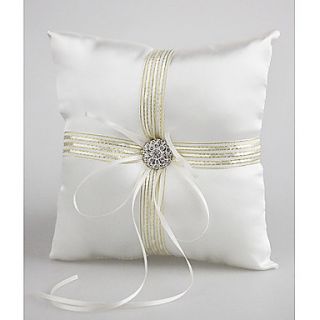 Satin Wedding Ring Pillow With Ribbons And Rhinestone