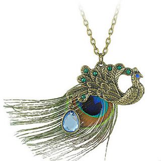 Peacock Pendant Necklace With Feather And Gem