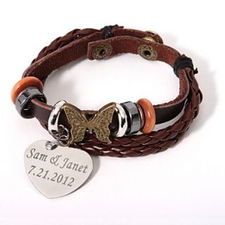 Leather Bracelet With Personalized Heart Charm