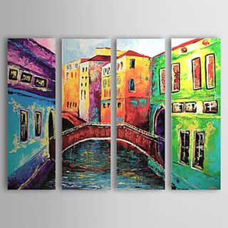 Hand painted Landscape Oil Painting with Stretched Frame   Set of 4