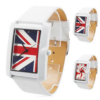 Unisex Square Dial White PU Band Quartz Wrist Watch (Assorted Colors)