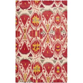 Handmade Ikat Ivory/ Red Wool Rug (5 X 8)