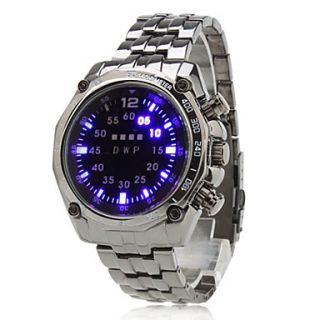 Mens Blue LED Digital Silver Alloy Band Wrist Watch