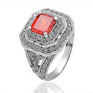 Gorgeous 18K Gold Plated Square Red Crystal Fashion Ring
