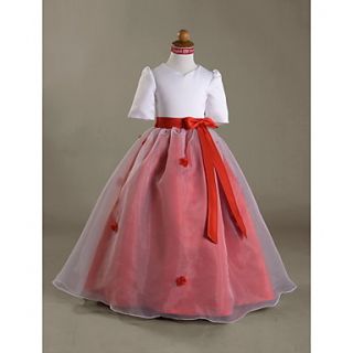 Ball Gown V neck Floor length Satin Organza Flower Girl Dress