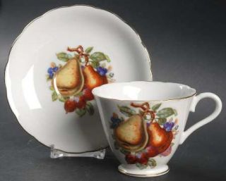 Royal Halsey Ryh2 Footed Cup & Saucer Set, Fine China Dinnerware   Various Fruit