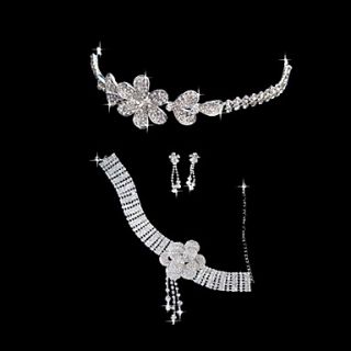 Shinning Alloy With Rhinestones/Cubic Zirconia Jewelry Set (Necklace/Earrings/Tiara)